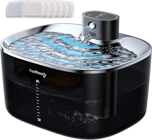 Cordless Cat Water Fountain for Drinking - 4L No Pump Easy to Clean, 4000mAh Battery Operated Pet Water Fountain for Cats Indoor with 6 Pack Filter, Stainless Steel Tray & Low Water/Power Remind