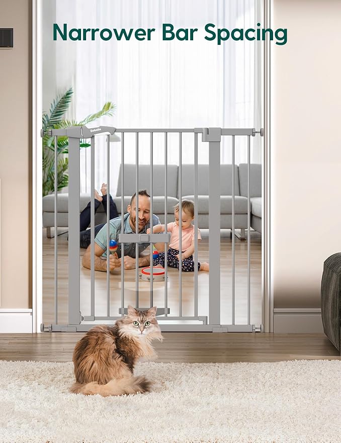 BABELIO 36 Inch Extra Tall Baby Gate with Cat Door, 29-40" Metal Pet Door for Stairs, Doorways, House, Auto Close, Easy Walk Thru, Gray