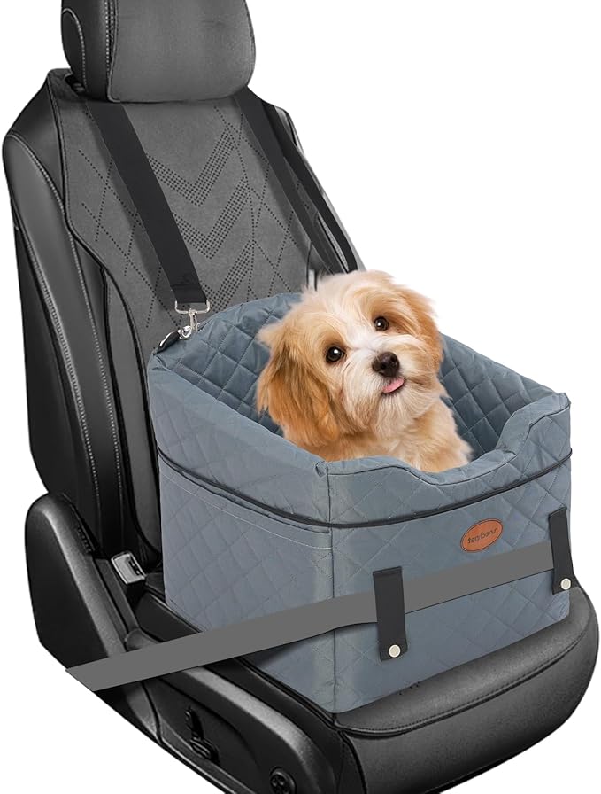 Dog Car Seat with Loops Dog Booster Seat for All Seasons, Anti Slip Bottom Pet Travel Bed with Thick Pets Sofa Cushion and Storage Pockets for Small Pets（Grey）