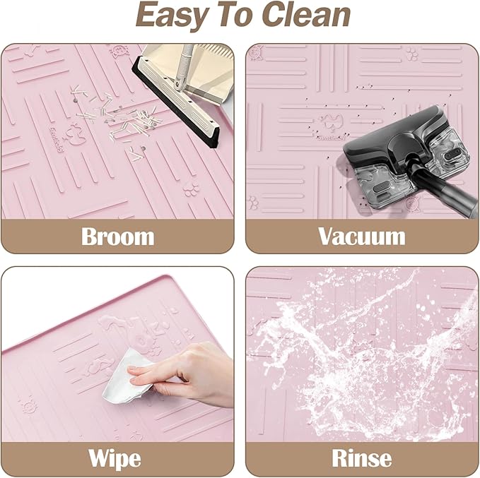 Large Silicone Cat Litter Mat, 34.3" X 24.8" Litter Trapping Mat, Soft and Waterproof Cat Litter Box Mats for Floor-Pink