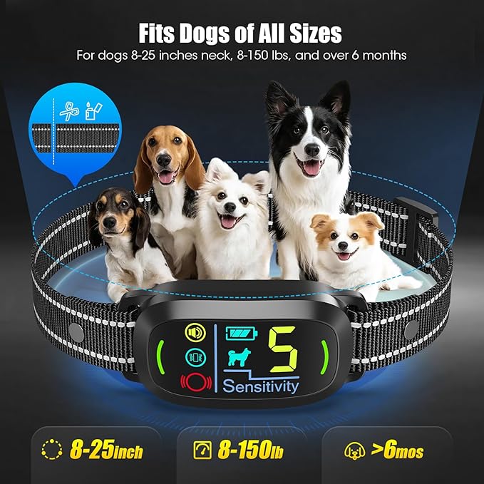Smart AI Bark Collar for Large Medium Small Dogs, Anti Barking Device with 5 Training Modes, Exclusive Forced Bark-Stopping, Rechargeable IP67 Waterproof Bark Collar with 5 Sensitivity (Black)