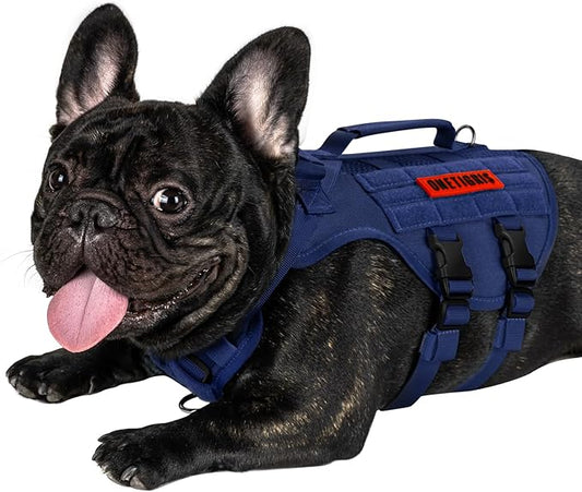 OneTigris Tactical Dog Harness for Small Dogs with Handles, Mesh Design Service Dog Vest Breathable Military Dogs Molle Vests with Handles, Harness for Walking Hiking Training (Blue, XS)