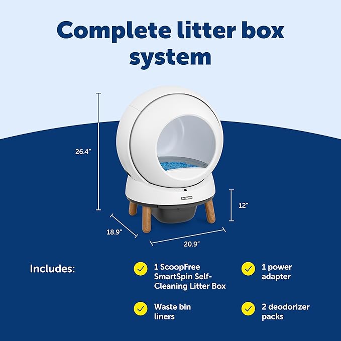PetSafe ScoopFree SmartSpin Self-Cleaning Cat Litter Box - Advanced Odor Control Technology, App Controlled with Health Monitoring