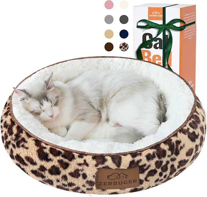 20in Leopard Round Cat Dog Bed Gift for Large Medium Small Dogs Cats, Machine Washable Sleeping Sofa, Non-Slip Bottom Breathable Soft Calming Pet Cuddler for Indoor/Outdoor/Car/Cage