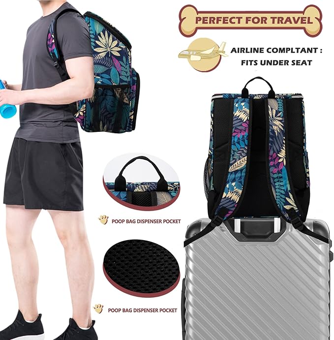 BAGLHER Dog Travel Bag Backpack, Airline Approved Pet Supplies Backpack, Dog Travel Bag with 2 Silicone Collapsible Bowls and 2 Food Baskets Hawaii
