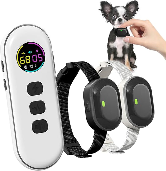 Ultra-Small Dog Shock Collar for 2 Dogs, Ultra-Light & Thin Dog Training Collar with 1300ft Remote, Tailored for Small Dogs 5-15lbs & Medium Dog, 198-Level Control,Waterproof, Rechargeable(WhiteBlack)