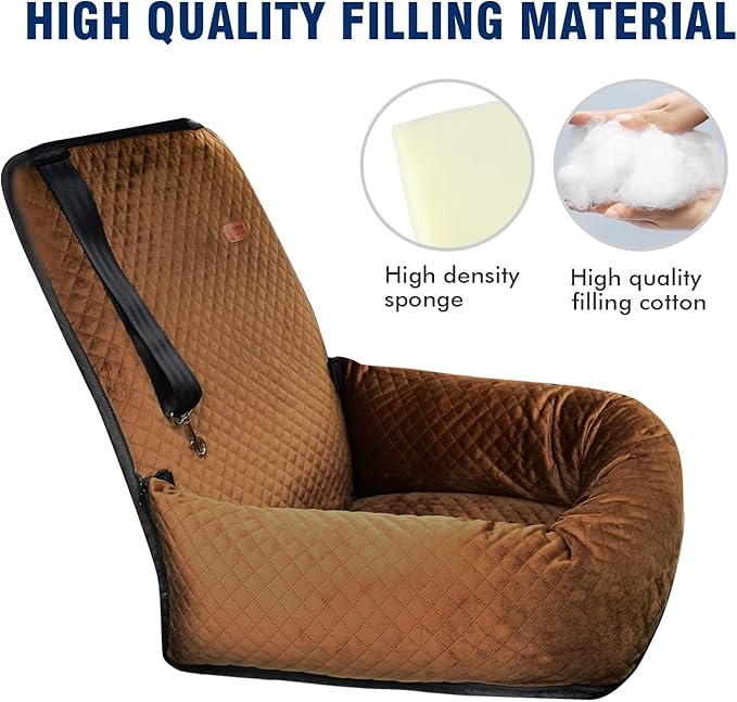 Dog Car Seat Pet Booster Seat Pet Travel Safety Car Seat,The Dog seat Made of Materials is Safe and Comfortable, and can be Disassembled for Easy Cleaning (Brown)