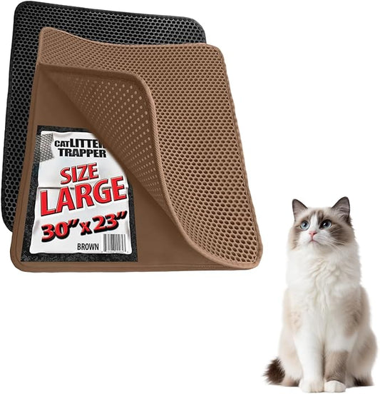 iPrimio Large Cat Litter Trapper Mat w/ Urine/Waterproof Layer - Larger Holes w/ Urine Puppy Pad Option - Cat Litter Mat, Light and Soft (Brown Color)