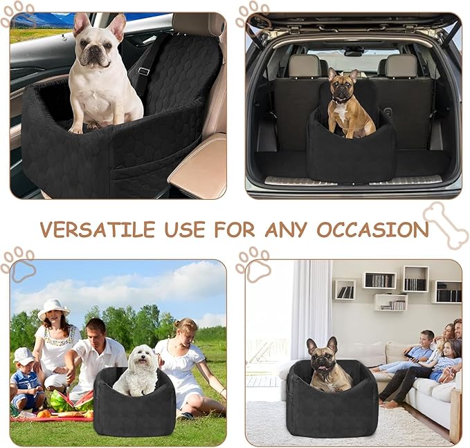 Dog Car Seat for Small/Medium Dogs - Dog Booster Seat with Safety Straps & Non-Slip Base, Travel Pet Car Seat with Storage Pockets, Washable & Removable, Suitable for Dogs Under 35 lbs (Black)