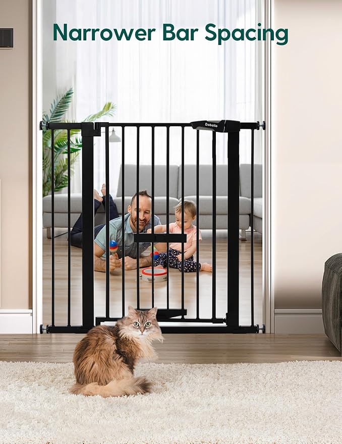 BABELIO 36 Inch Extra Tall Baby Gate with Cat Door,29.5-40" Metal Pet Door for Stairs,Doorways,House,Auto Close,Easy Walk Thru,Black