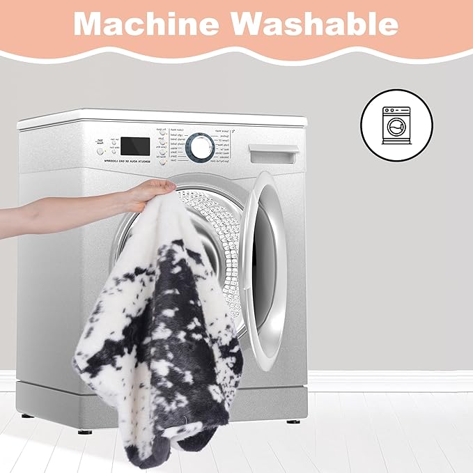 Bedfolks Waterproof Crate Bed, Plush Dog Kennel Pad with Removable Washable Cover, Faux Fur, Fluffy 47"x29", Black-White Cowhide