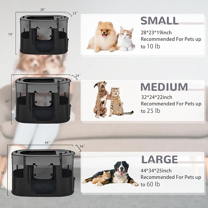 Large Dog Cat Playpen Crate with Waterproof Pad,Portable Collapsible Pet Dog Cat Kennel Cage Tent,Suitable for Indoor Outdoor Travel Camping,Water-Resistant Breathable Shade Cover (Grey L)