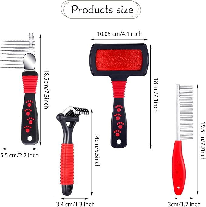 4 Pieces Pet Grooming Kit - Dematting Combs, Slicker Brush, and Steel Comb for Removing Knots and Hair from Dogs, Cats, and Poodles