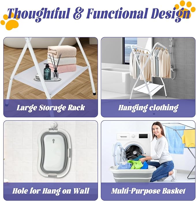 Pet Dog Booster Bath Elevated Dog Bathing Tub，Collapsible Foldable Portable Shower Bathtub for Small Dogs Cats Pet Washing Station for Grooming, Indoor and Outdoor