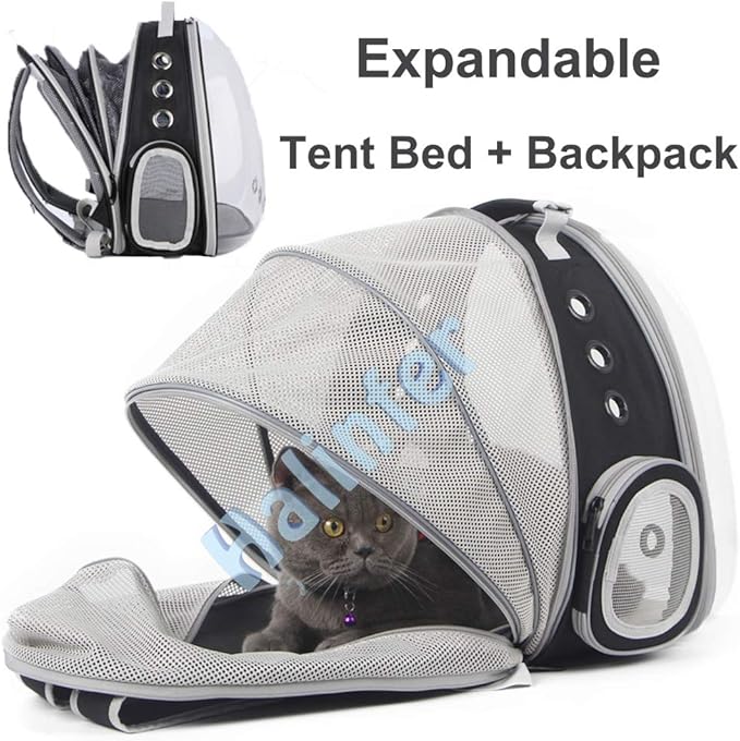 Back Expandable Cat Backpack Carrier, Fit up to 12 lbs, Space Capsule Bubble Window Pet Carrier Backpack to Carry and Transport Cat Bunny Small Puppy