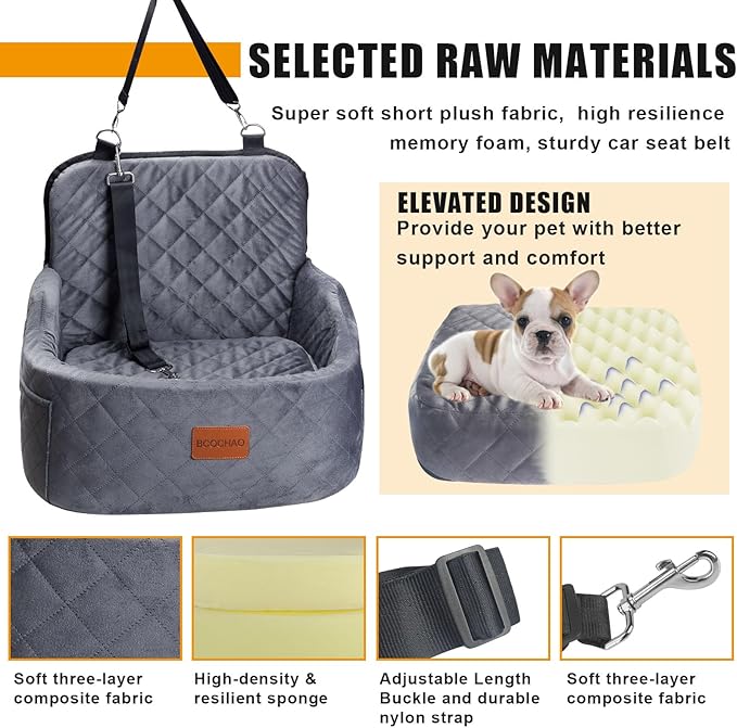 Dog Car Seat for Small Medium Memory Sponge Pet Booster Seat Fits Dogs Travel Bed up to 35 lbs,Dog seat Made of Materials is Safe and Comfortable (Gray - Dog Booster Seat, M)