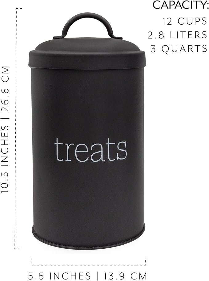 AuldHome Design Enamelware Dog Treat Jar (Black), Large Modern Farmhouse Pet Treats Container