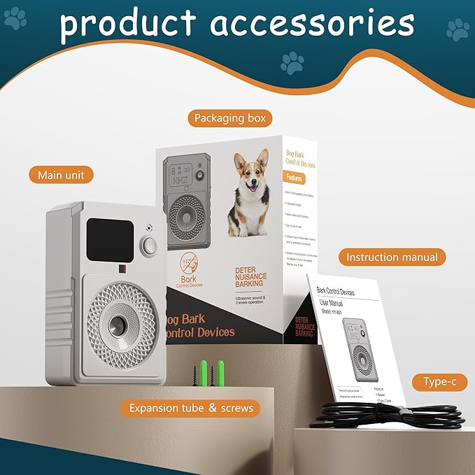 Anti Barking Devices for Dogs, Ultrasonic Dog Bark Deterrent Devices, Dog Barking Control Device, Rechargeable Dog Silencer, Bark Box, Dog Barking Stopper for Dogs Training Indoor & Outdoor (White)