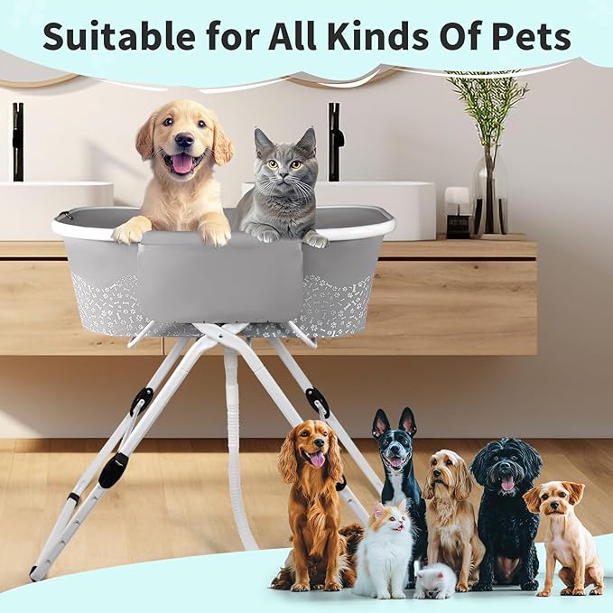 BACOENG Portable Dog Bathtub, 5 Height Adjustable Dog Washing Station, Dog Tubs for Bathing and Grooming, Pet Bath Tub for Small to Large Dogs, Indoor and Outdoor Use
