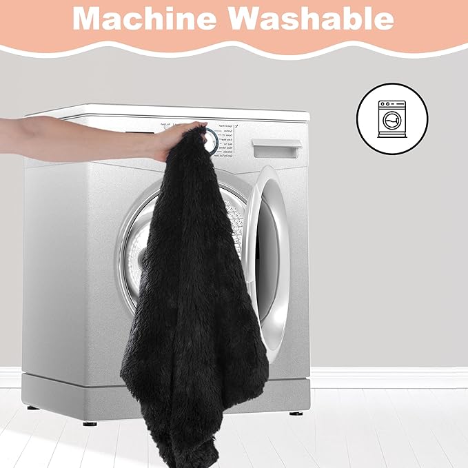 Bedfolks Waterproof Crate Pad, Plush Faux Fur Dog Bed With Removable Cover for Medium Dogs, Fluffy Washable Kennel Bed 29"x21", Black