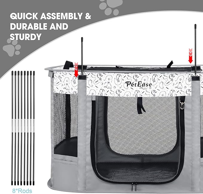 Portable 2-in-1 Dog Crate playpen, Outdoor Cat Playpen with Litter Box Area for Indoor Cats Enclosed Rabbit Puppy Hamster, Indoor/Outdoor Cats Enclosure Cages Tent(Light Gray)