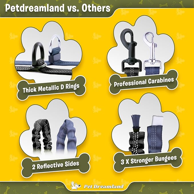 Pet Dreamland Exquisite Hands Free Double Leash for Two Dogs No Tangle. Premium Quality & Versatile Running Your Two Large Dogs. You Will Absolutely Love This Amazing Dual Dog Leash (Black & Red)