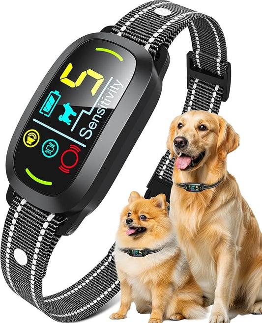 Smart AI Bark Collar for Large Medium Small Dogs, Anti Barking Device with 5 Training Modes, Exclusive Forced Bark-Stopping, Rechargeable IP67 Waterproof Bark Collar with 5 Sensitivity (Black)