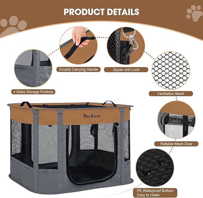 Portable Cat Playpen Dog Crate, Foldable Pet Cage for Rabbit Puppy Hamster, Indoor/Outdoor Cats Enclosure Cages Tent