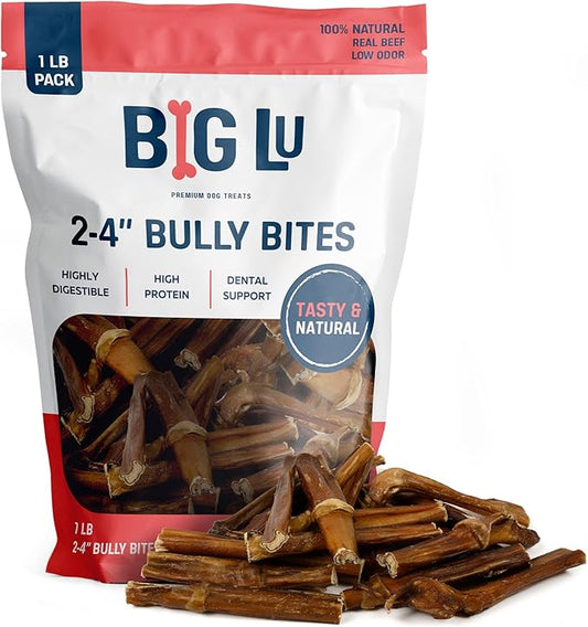 Big Lu - 2-4” Bully and Braided Sticks Variety Bag - 1 lb of 100% Grass-Fed Beef Chews for Small and Medium Dogs, Natural, Fully Digestible, Long-Lasting Treats
