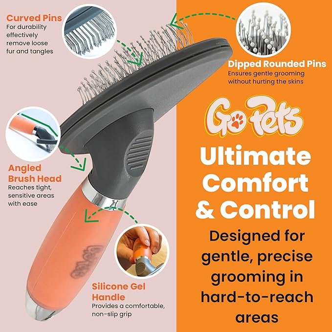 GoPets Dematting & Deshedding Brush Bundle, Double-Sided Grooming Tool, Small Pin Slicker Brush for Dogs & Cats, Undercoat Rake, Mat Remover, Hair Detangler, Tangle Control, Sensitive Pet Grooming