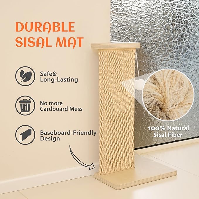 PETKARAY Couch Corner Cat Scratcher, 22'' Corner Scratching Post Cat Wall Scratcher, Sisal Scratch Pad for Sofa, Wall Furniture Protector with Toy Ball