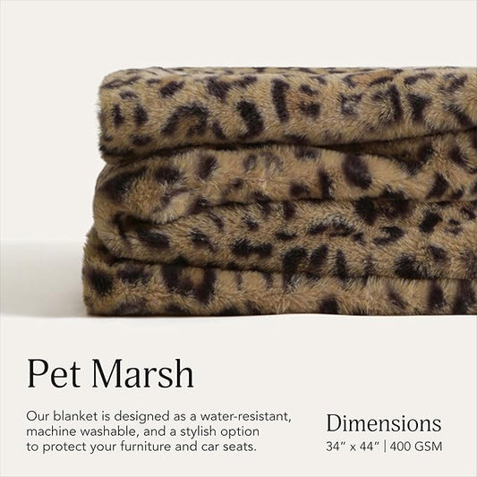 UnHide Lil’ Pet Marsh – Faux Fur Pet Blanket – Extra Soft, Lightweight, Washable Dog Blanket – Comfort and Protection for Couch, Crate, or Bed – Leopard
