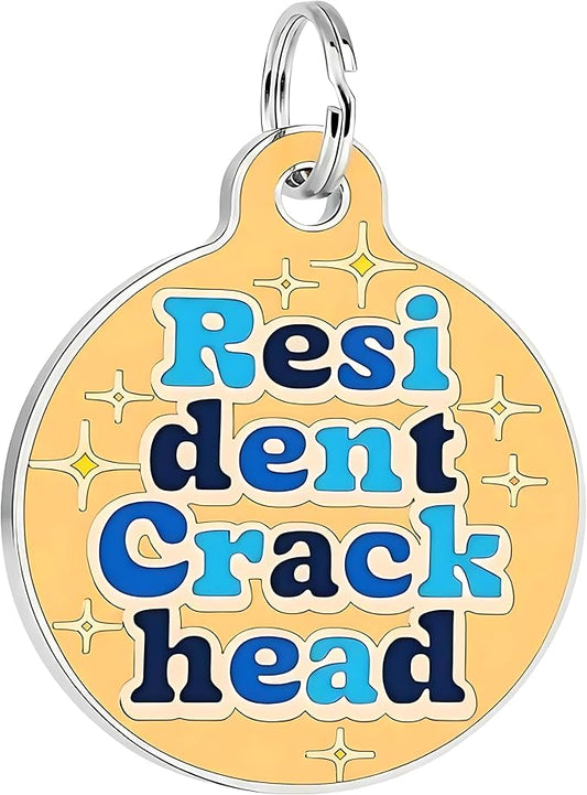 Bad Tags Personalized Dog & Cat ID Tags - Choose from 25+ Tag Designs - Free 5 Lines Custom Engraved - Unique, Cute, Funny, Sassy Pet Tag (Resident Crackhead - Orange, Large (1.25 inch))