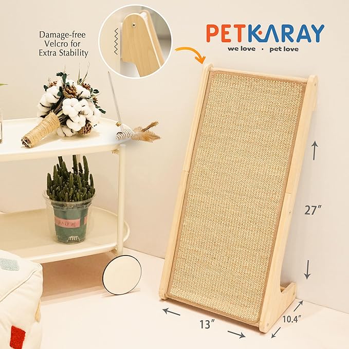 PETKARAY Cat Scratcher, Cat Sisal Scratching Ramp, L Shape Cat Scratch Pad for Indoor Cats, Wall Furniture Protector with Catnip Large