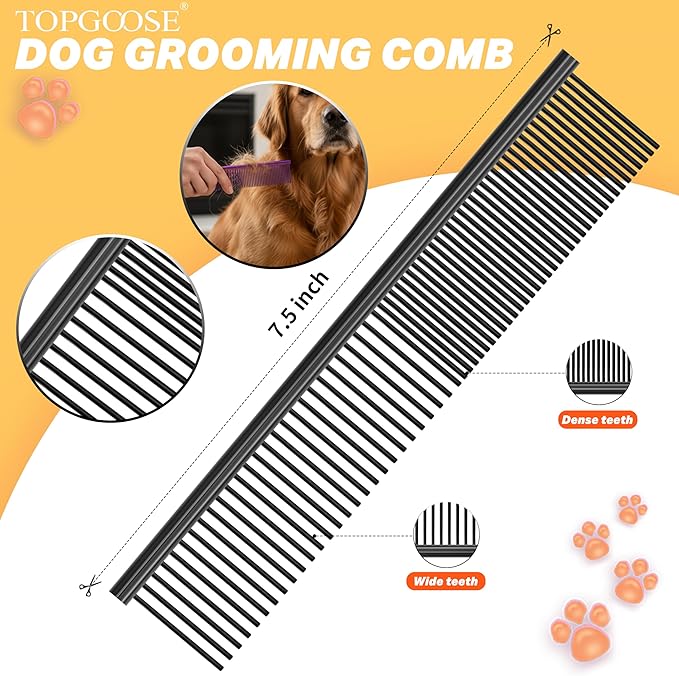 TOPGOOSE Dog Grooming Scissors Kit, Professional 6 in 1 Pet Scissors Sharp Shears Set - Straight, Thinning, Chunker, Curved Shears and Comb for Long Short Hair for Dog Cat (Set, Black)