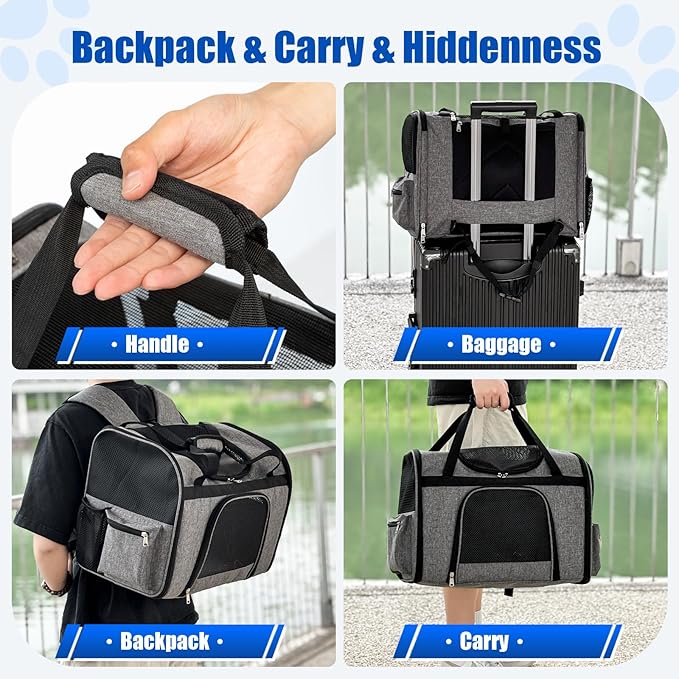 pet Bag Multi Purpose pet Bag Collapsible Portable for Dog cat go Out Traveling Carrier Backpack for Secret Adventures Cat and Dog (Grey, L:20.1"X12.6"X16.1")