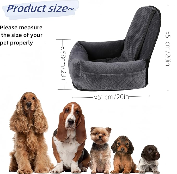 Luxury Dog Booster Seat - Safe & Comfortable Travel Bed for Small/Medium Dogs - Easy to Clean, Thickened Memory Foam Filling