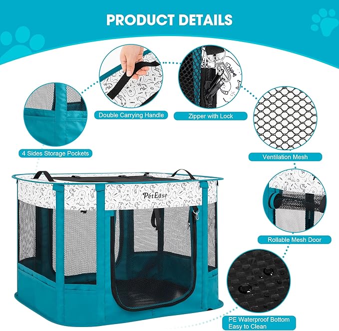 Portable Cat Playpen Dog Crate, Foldable Pet Cage for Rabbit Puppy Hamster, Indoor/Outdoor Cats Enclosure Cages Tent