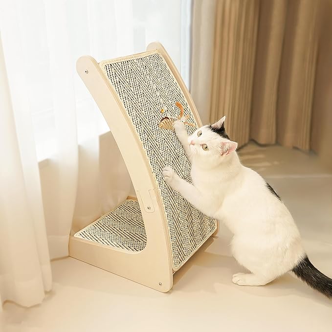 PETKARAY Cat Scratcher, Sisal Cat Scratch Pad, Curved Scratching Board for Indoor Kitty, Floor Mounted Scratcher with Mouse Toy Catnip