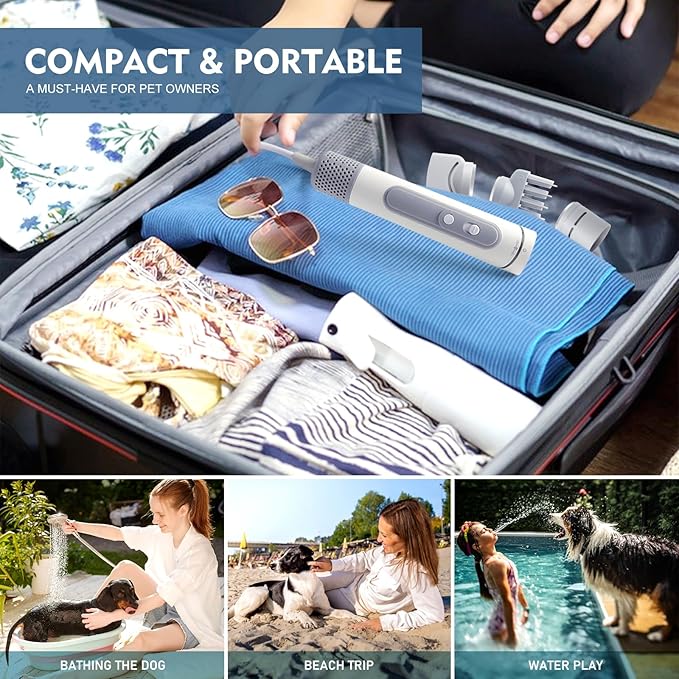 Dog Hair Dryer, Portable Handheld Pet Hair Dryer with 3 Temperature Adjustment Rotatable Wind Head and 3 Nozzles, High Speed Pet Blow Dryer for Dogs for Home or Travel