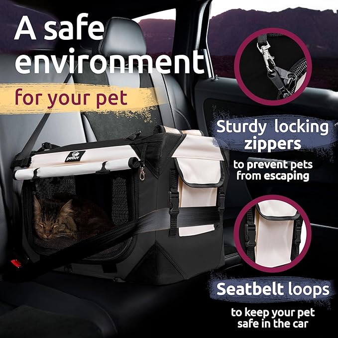 Cat & Dog Pet Carrier, Soft-Sided, Large 24"x16"x16", Fits Large Cat, 2 Cats, or Medium Dog Comfortably, Great for Travel & Vet Visits, Privacy Windows, Removable Bed, Locking Zippers, Foldable