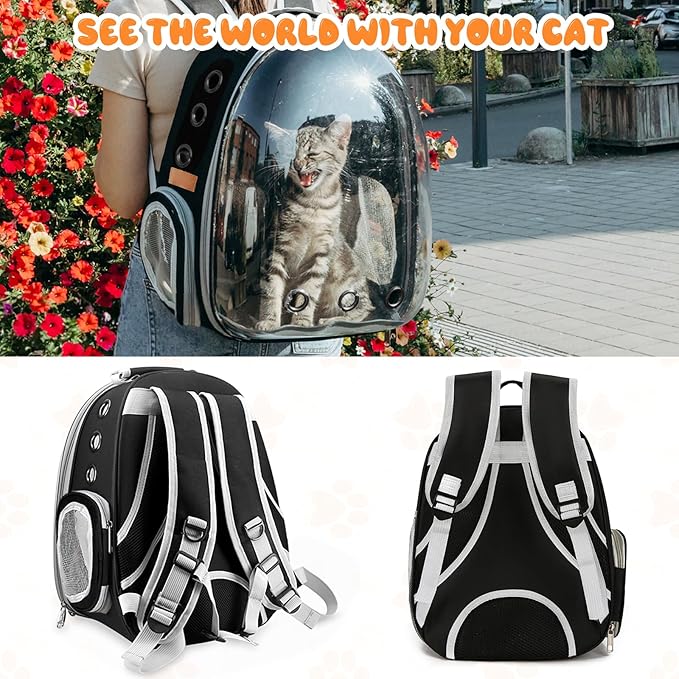Cat Carrier Backpack, Cat Carrier Backpack for Small Medium Cat Puppy Dog, Transparent Space Capsule Pat Carrier Backpack, Airline-Approved Pet Carrier, Designed for Travel Hiking Walking Camping