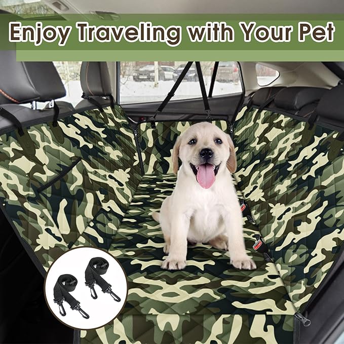 Waterproof Dog Car Seat Cover for Back Seat - Durable, Scratch Proof Pet Hammock with Nonslip Design & Storage Pockets, Fits Cars, SUVs, Trucks- S, Camouflage
