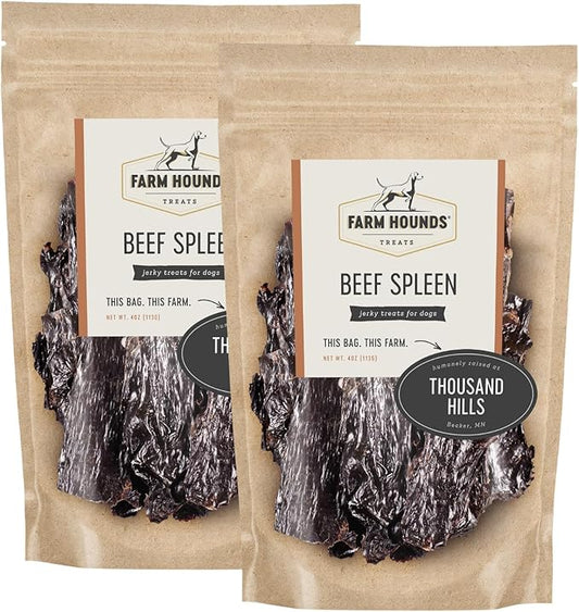 Farm Hounds - Beef Spleen - Premium Natural Beef Spleen Jerky For Dogs - Made From 100% Humanely Raised Cattle - Organ Treat - Great For Training & Treats - No Added Fillers - Made in USA -4oz -2 Pack