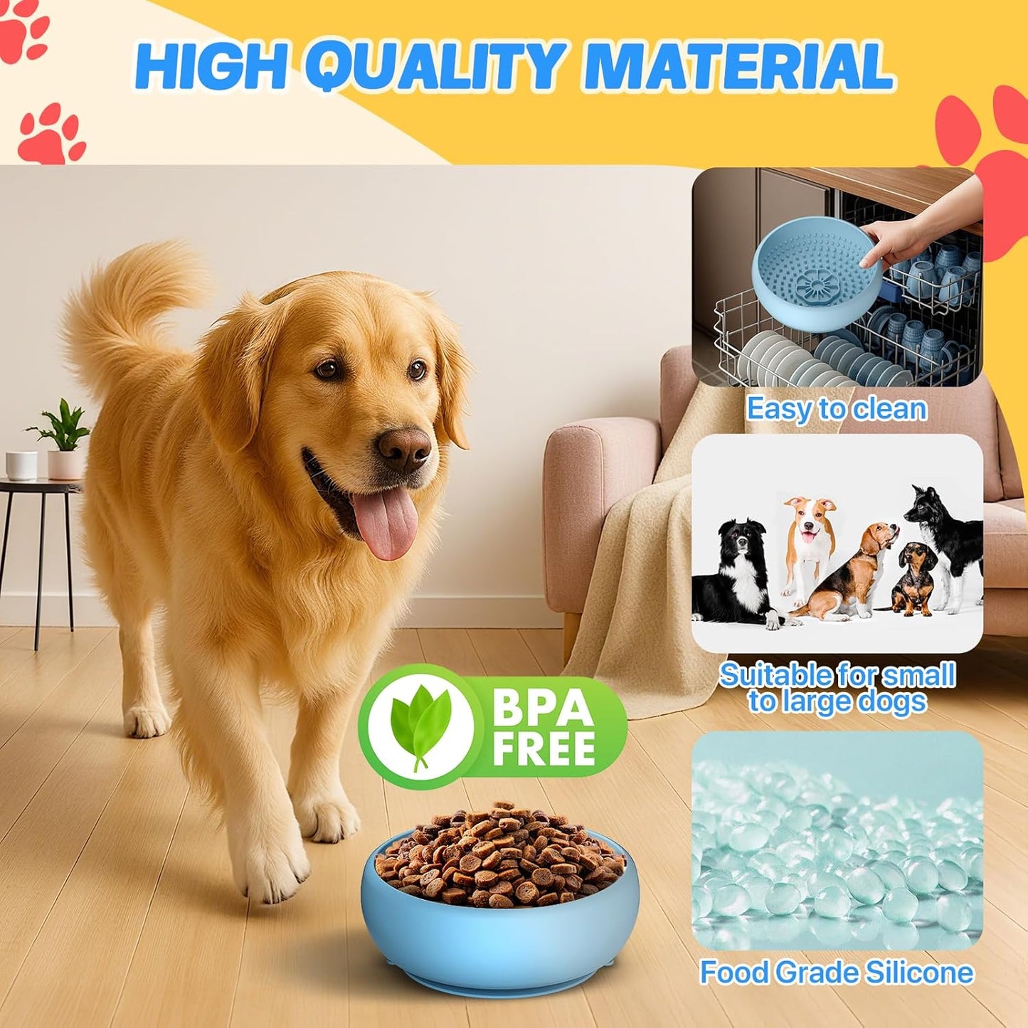 Pawinner 2 Pack Dog Lick Bowl, Freeze Lick Mat for Dogs, Non-Slip Slow Feeder Licking Bowl with Suction Cups, Food Grade Silicone, Enrichment Puzzle Feeder for Distraction(Blue)