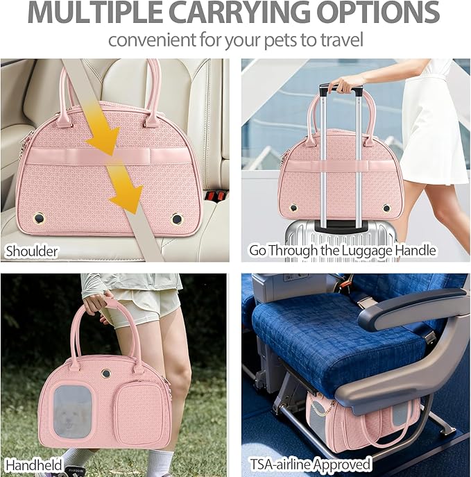 Dog Purse Carrier for Small Dogs, TSA Airline Approved Pet Tote Bag, Fashion Soft-Sided Puppy Carrier Purse with Pockets for Travel, Shopping, Daily Use (Pink, 16.1inch x 8.7inch x 12inch(LxWxH))