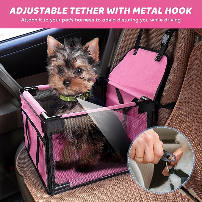 Dog Car Seats for Small and Medium Dogs,Portable Puppy/Pet Car Booster Seat with Clip-On Leash and Mesh Window for Pet Up to 20 lbs
