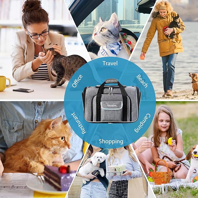 Airline Approved Cat Carrier Under Seat, 4-Way Expandable & Collapsible Soft-Sided Pet Carrier with Removable Fleece Pad - TSA Compliant for Cats, 18x11x11.5in Car & Plane Travel, Vet Visits