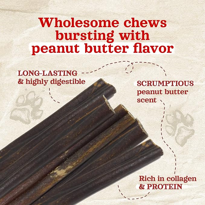 Natural Farm Peanut Butter Flavor Collagen Sticks for Dogs (12 Inch, 12 Count), Long-Lasting Beef Collagen Sticks, Rawhide Alternative Chews with Chondroitin & Glucosamine, Low-Fat Dental Treats