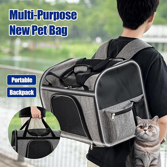 pet Bag Multi Purpose pet Bag Collapsible Portable for Dog cat go Out Traveling Carrier Backpack for Secret Adventures Cat and Dog (Grey, L:20.1"X12.6"X16.1")
